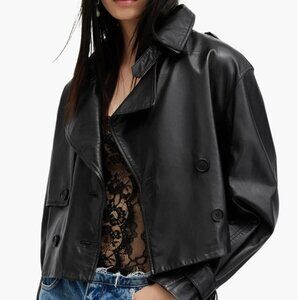 Allsaints Hendry Cropped Leather Trench Coat NWT Size XS